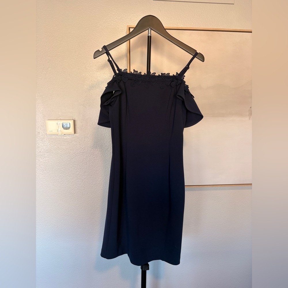 Kensie Navy One-Shoulder Dress with Lace Trim